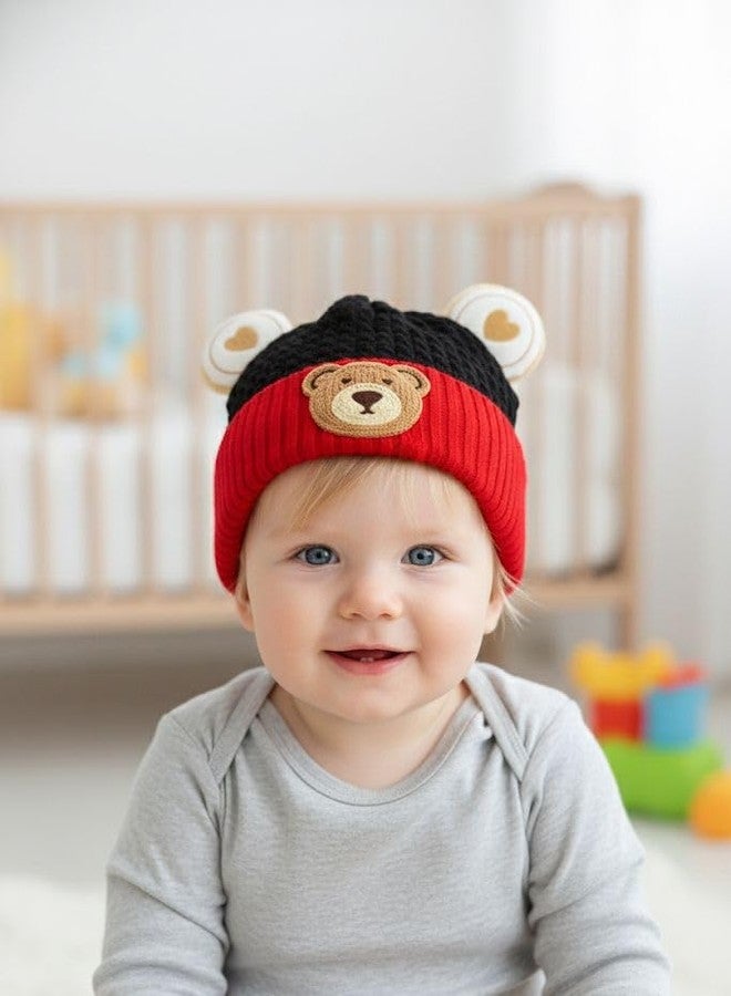 FAMWRAPZ Adorable Toddler Bear Beanie Hat with 3D Ears | Soft Fleece Lined Knit Cap with Faux Fur & Embroidered Face for Boys & Girls Winter Warmth Black - Image 2