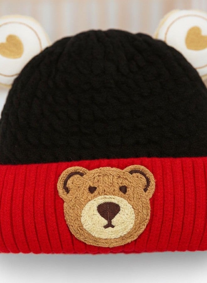 FAMWRAPZ Adorable Toddler Bear Beanie Hat with 3D Ears | Soft Fleece Lined Knit Cap with Faux Fur & Embroidered Face for Boys & Girls Winter Warmth Black - Image 5