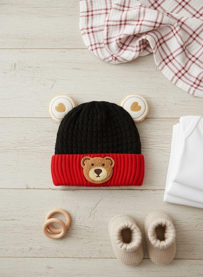 FAMWRAPZ Adorable Toddler Bear Beanie Hat with 3D Ears | Soft Fleece Lined Knit Cap with Faux Fur & Embroidered Face for Boys & Girls Winter Warmth Black - Image 3
