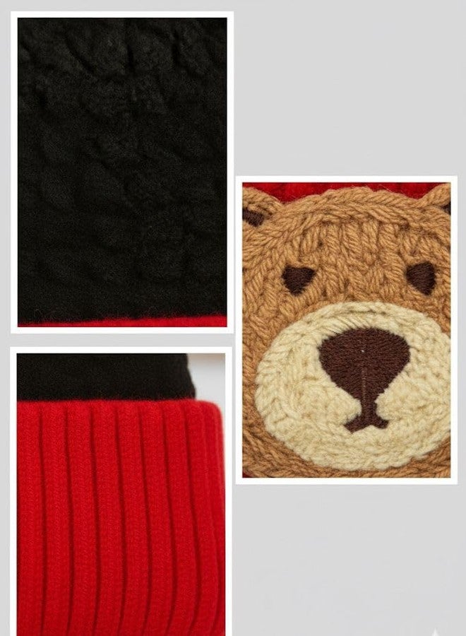FAMWRAPZ Adorable Toddler Bear Beanie Hat with 3D Ears | Soft Fleece Lined Knit Cap with Faux Fur & Embroidered Face for Boys & Girls Winter Warmth Black - Image 4