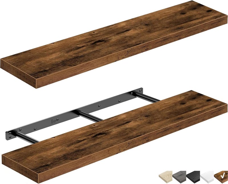 QEEIG Bathroom Shelves 36 inches Long Floating Shelf for Wall 36 x 9 inch Set of 2, Rustic Brown (008-90BN) - Image 1