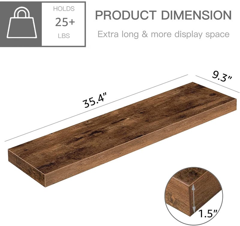 QEEIG Bathroom Shelves 36 inches Long Floating Shelf for Wall 36 x 9 inch Set of 2, Rustic Brown (008-90BN) - Image 3