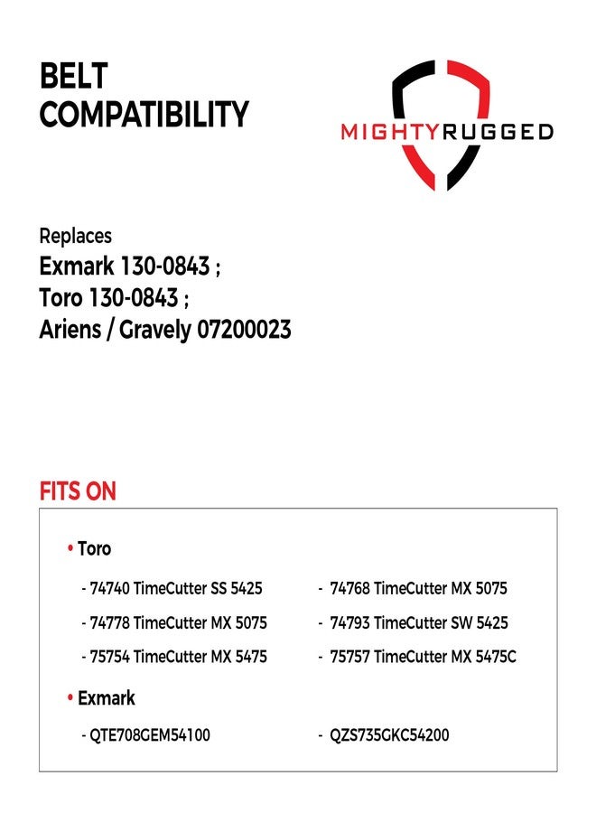 MightyRugged 130-0843 Torro Belt Replacement - Belt Length 144.4" - Durable, Heavy Duty, Aramid Cord Deck Belt Repalcement for 130-0843, 07200023 - Compatible with Time Cutter and Exmark Models - Image 3