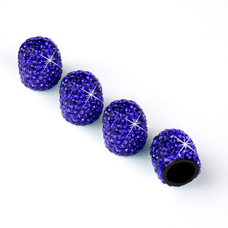JUSTTOP 4 Pack Handmade Crystal Rhinestone Tire Valve Stem Caps Universal for Cars Trucks and Motorcycles Deep Blue