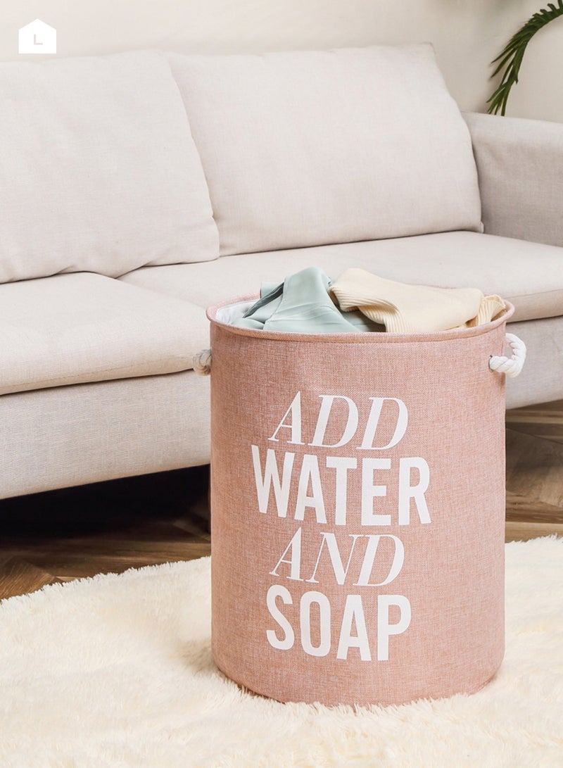 Round Laundry Basket with Printed Letters - Pink Storage Basket (40x50cm)-Stylish and Durable Fabric Laundry Hamper for Organization and Decor - Nursery Storage Closet Organizer Laundry Sorter - Image 1