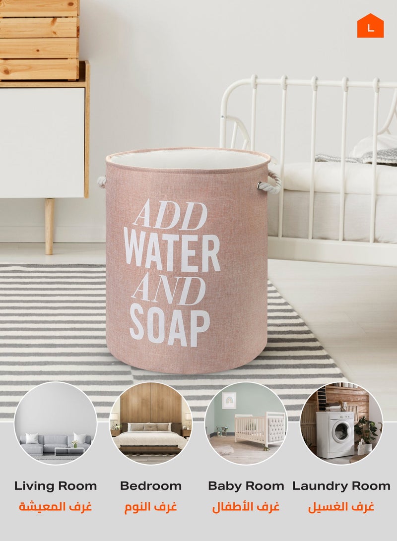 Round Laundry Basket with Printed Letters - Pink Storage Basket (40x50cm)-Stylish and Durable Fabric Laundry Hamper for Organization and Decor - Nursery Storage Closet Organizer Laundry Sorter - Image 5