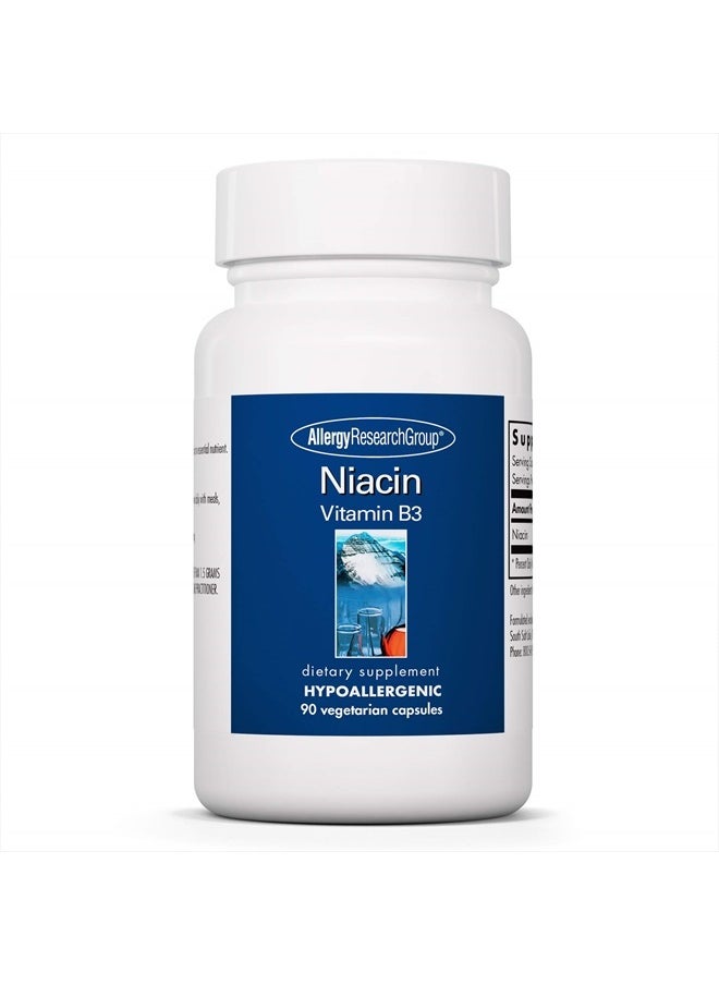 Allergy Research Group - Niacin Supplement - Vitamin B3 for Men & Women, Niacin with Flush, Nicotinic Acid, NAD, 250mg Vegetarian Capsules - 90 Count - Image 1