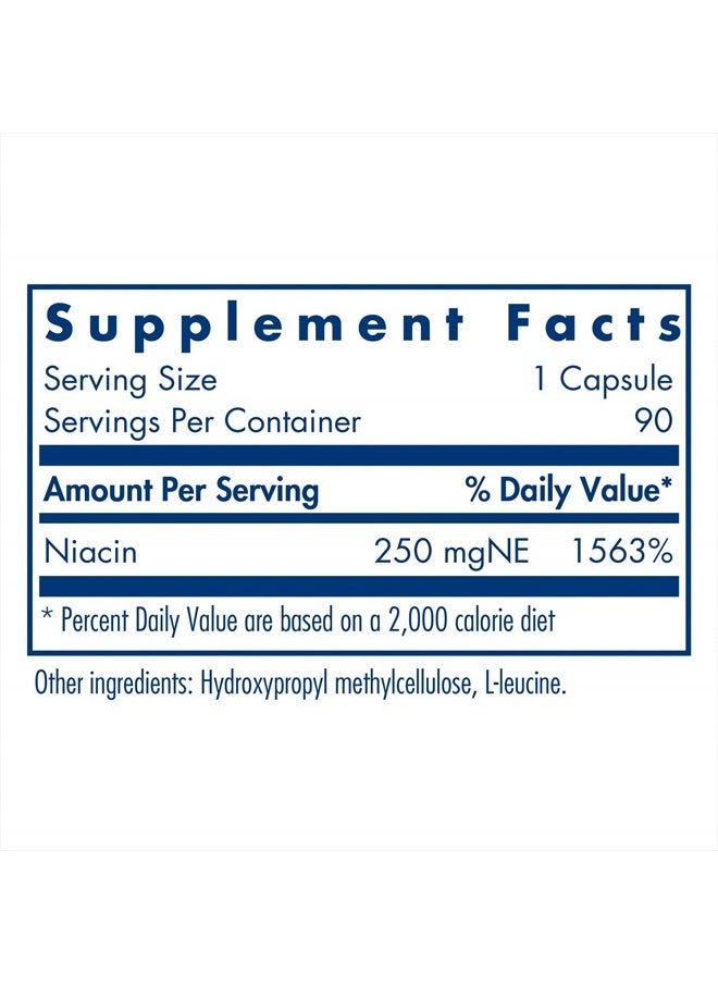 Allergy Research Group - Niacin Supplement - Vitamin B3 for Men & Women, Niacin with Flush, Nicotinic Acid, NAD, 250mg Vegetarian Capsules - 90 Count - Image 1