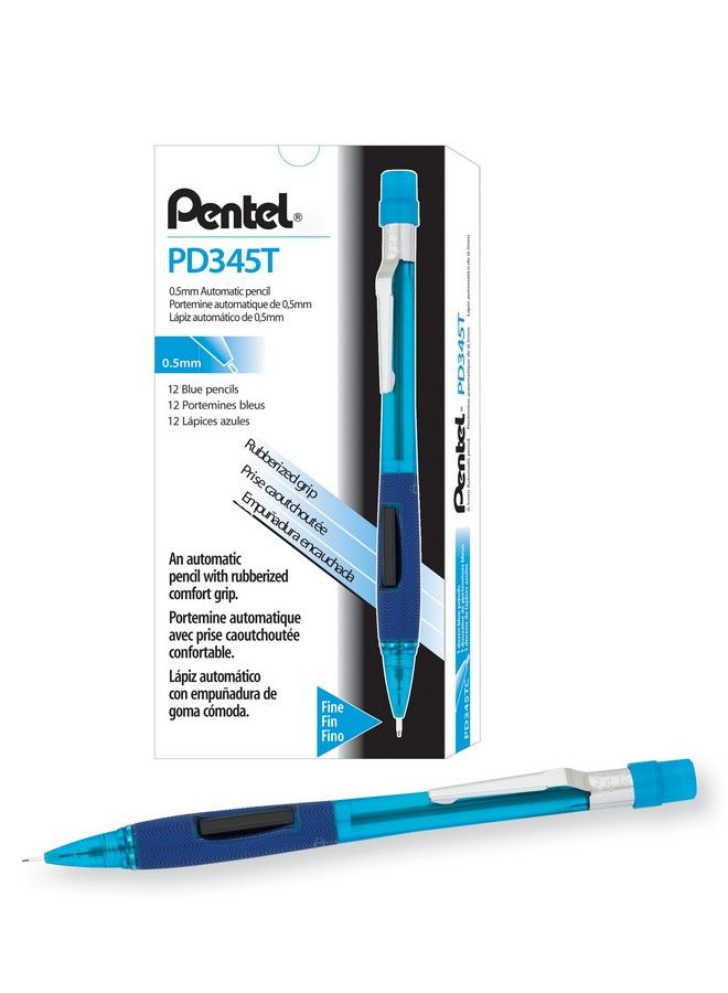 Pentel Quicker Clicker Automatic Pencil 0.5Mm Lead Size Transparent Blue Barrel Box Of 12 (Pd345Tc) - Image 1