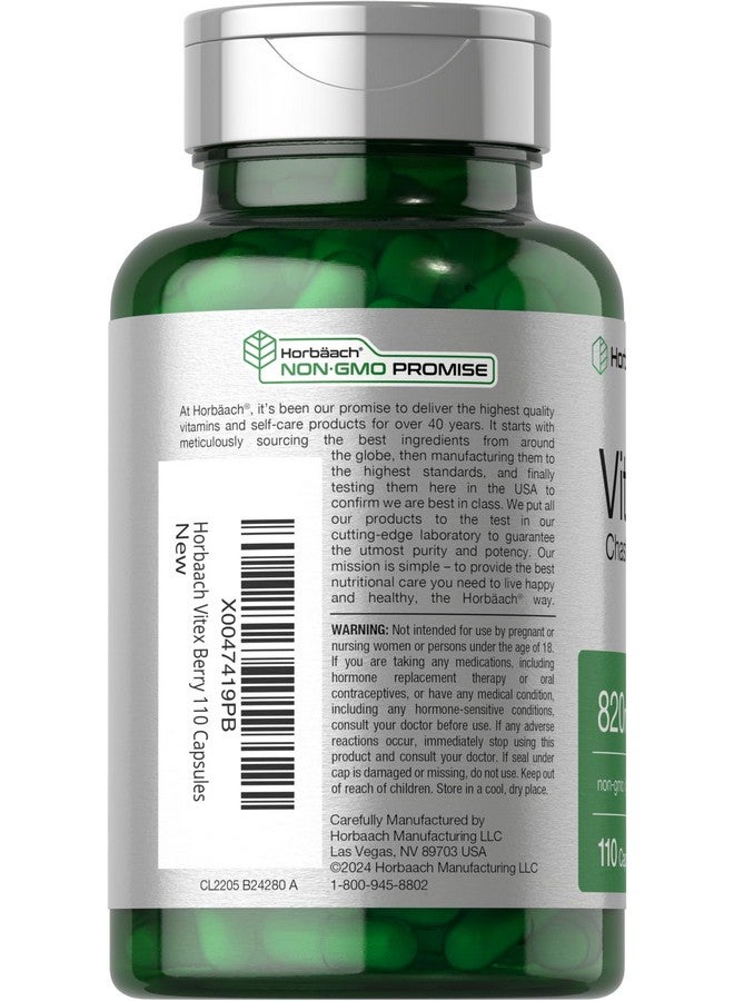 Horbäach Horbaach Vitex Berry 820mg | 110 Capsules | Chasteberry Supplement for Women | Agnus-Castus Fruit | Non-GMO, Gluten Free - Image 3