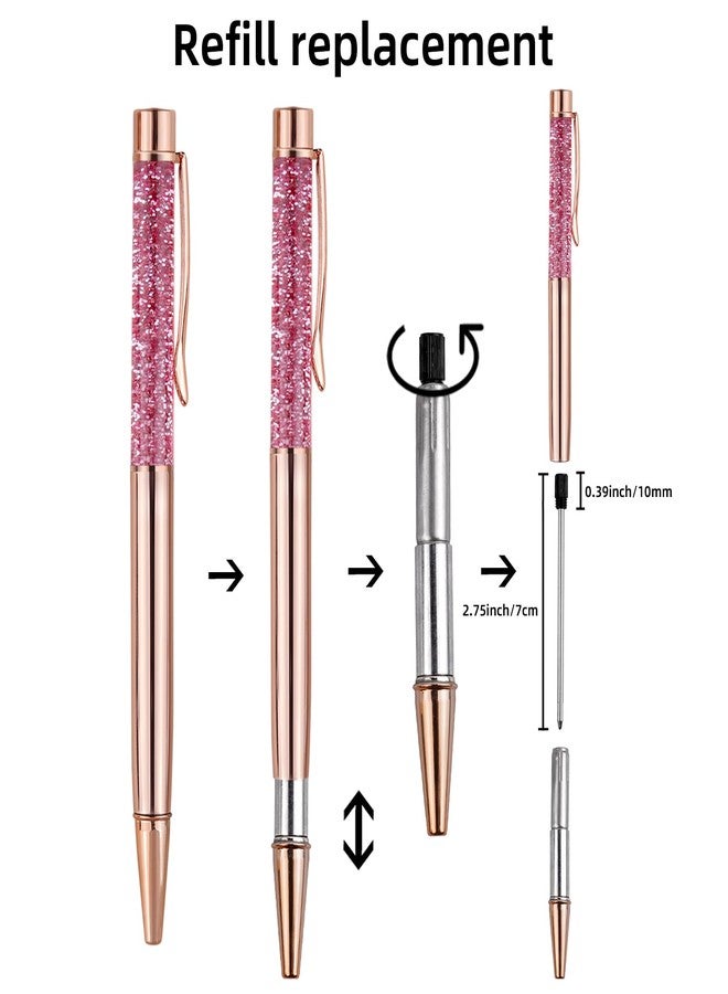 RANBOS 3 Pack Rose Gold Ballpoint Pens Glitter Pen Flower Cute Bling Liquid Sand Pen Black Ink Journaling Gift Pens For Women Girls Christmas Wedding Birthday (Color A) - Image 3