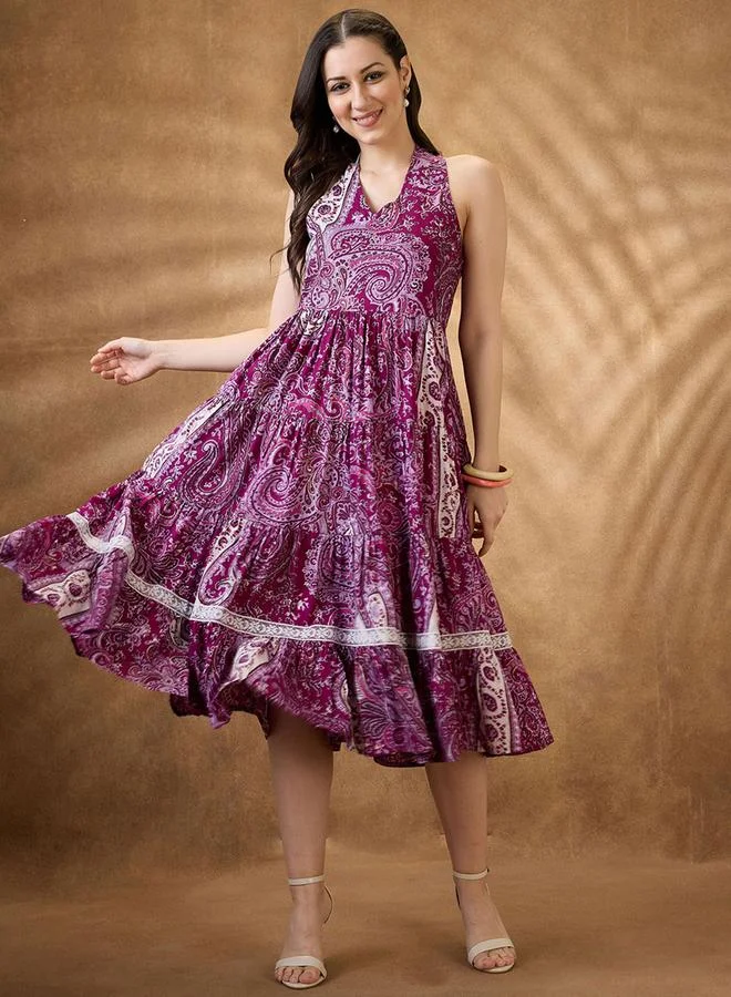 globus Paisley Print Halter Neck Midi Fusion Dress