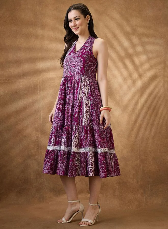 globus Paisley Print Halter Neck Midi Fusion Dress