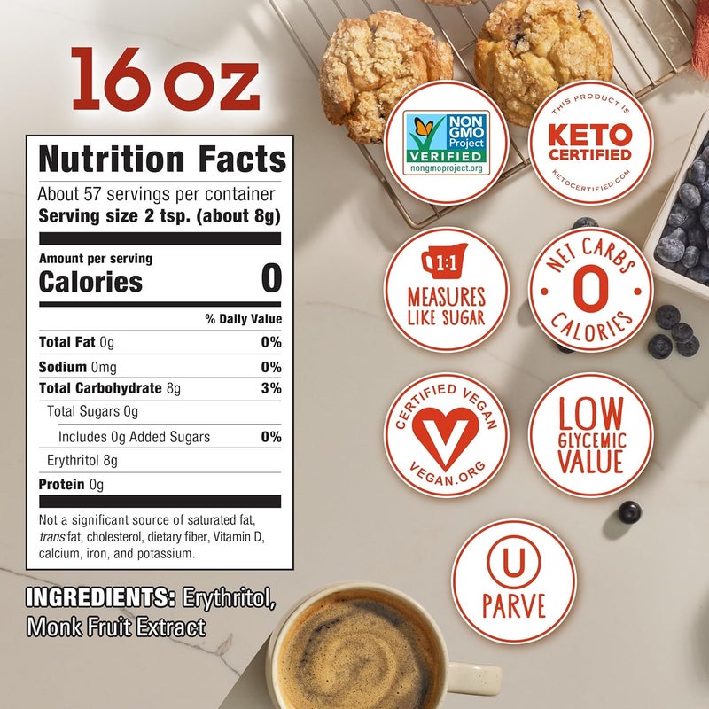 IN THE RAW Monk Fruit In The Raw Zero Calorie Sweetener with Erythritol, 16 oz Baker's Bag - Sugar-Free and Keto Certified - Image 2