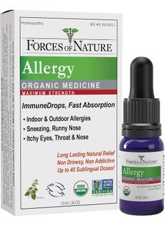 FORCES OF NATURE Forces of Nature Allergy Relief, Organic Maximum Strength Homeopathic Medicine, 0.34 Fl Oz, Immune Support & Multi Symptom Relief from Indoor & Outdoor Allergies, Runny Nose, Itchy Eyes, Non-Drowsy 