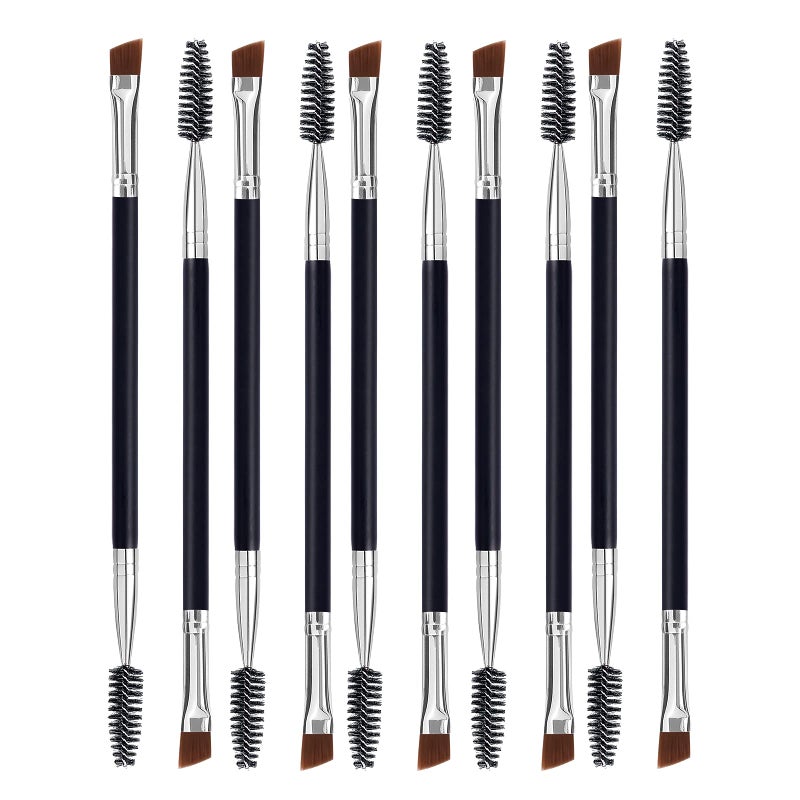 Duo Eyebrow Brush Set  Angled Brush Spoolie  Eyelash Comb 10 Pcs