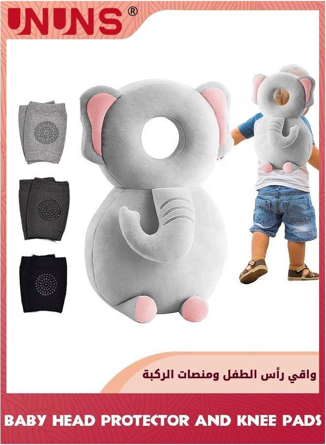 UNUNS Baby Head Protector And Knee Pads Set,Toddlers Safety Pad Cushion Adjustable Backpack For Crawling Walking,Backpack Back Protection,Elephant  - Image 1