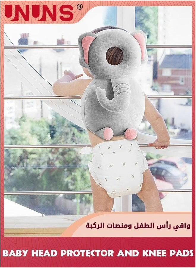 UNUNS Baby Head Protector And Knee Pads Set,Toddlers Safety Pad Cushion Adjustable Backpack For Crawling Walking,Backpack Back Protection,Elephant  - Image 3