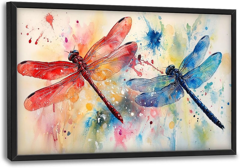 Fuzawet Large Framed Dragonfly Canvas Wall Art - Image 1