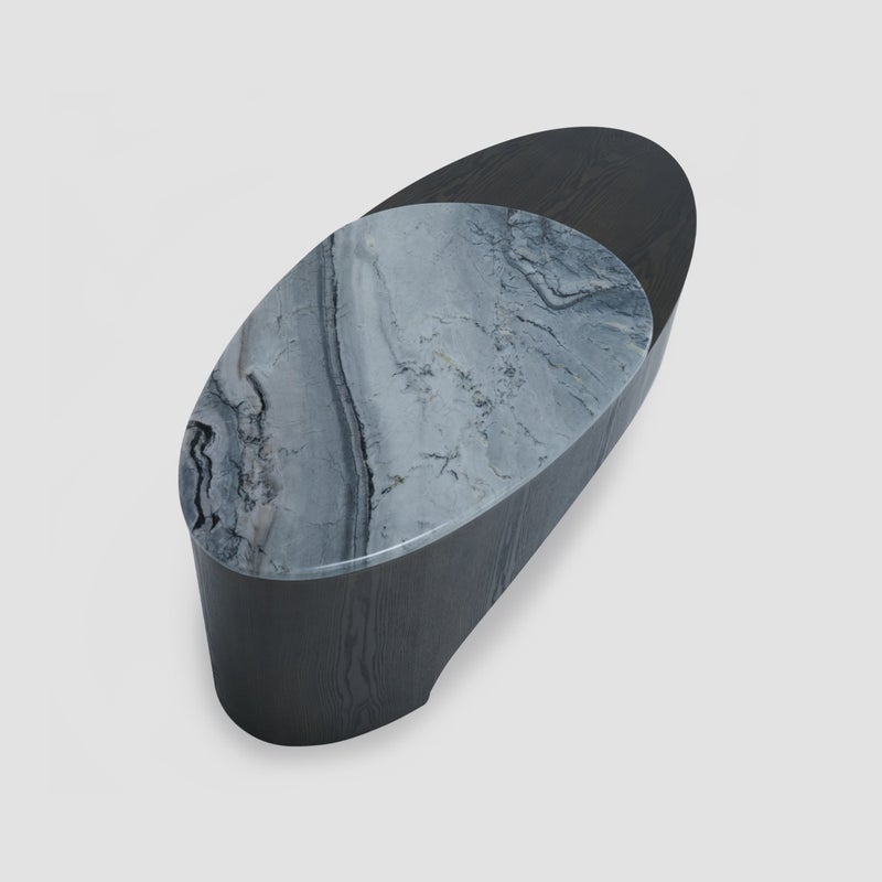 AL HUZAIFA FURNITURE Norwood Coffee Table, Dream Marble With Ash Veneer Base - Image 2