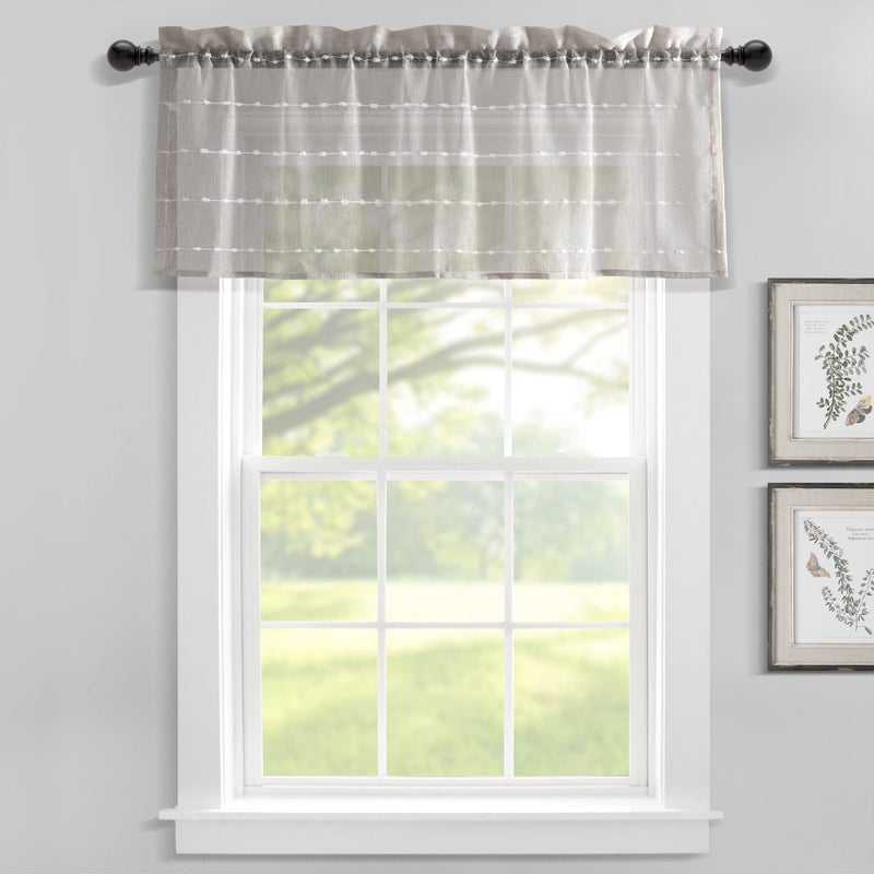 Lush Decor Farmhouse Textured Sheer Window Curtain Valance 52W x18L Gray - Image 2