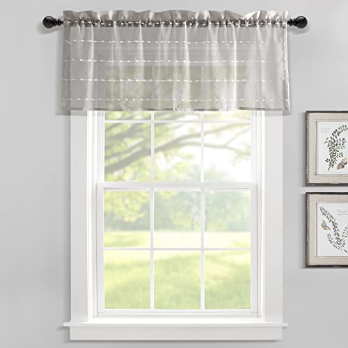 Lush Decor Farmhouse Textured Sheer Window Curtain Valance 52W x18L Gray - Image 1