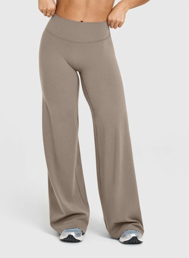OQQ Yoga Pants Women High Waist Stretch Casual Soft Straight Leg Bottoms, Taupe, XL - Image 2