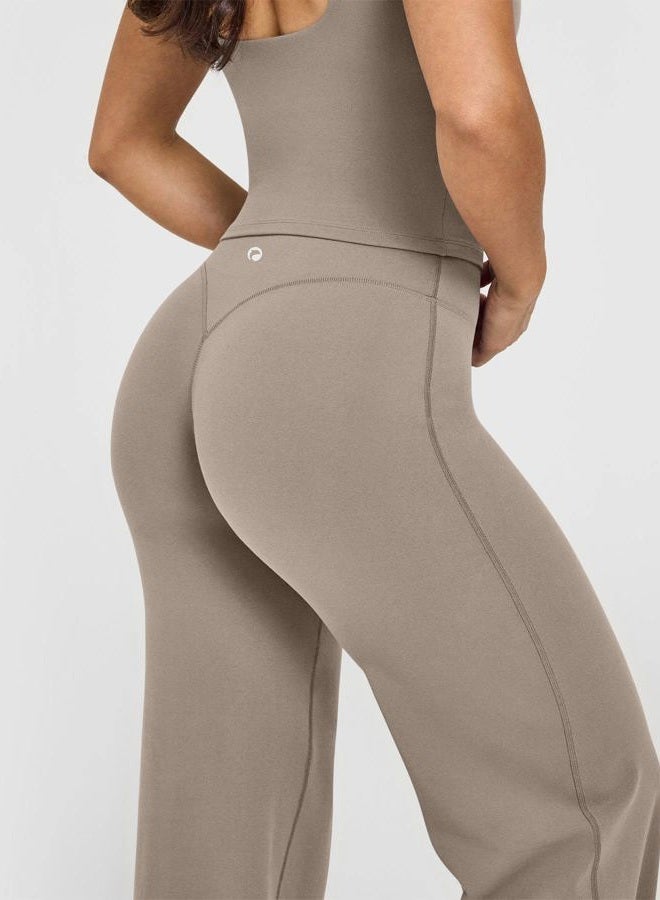 OQQ Yoga Pants Women High Waist Stretch Casual Soft Straight Leg Bottoms, Taupe, XL - Image 3