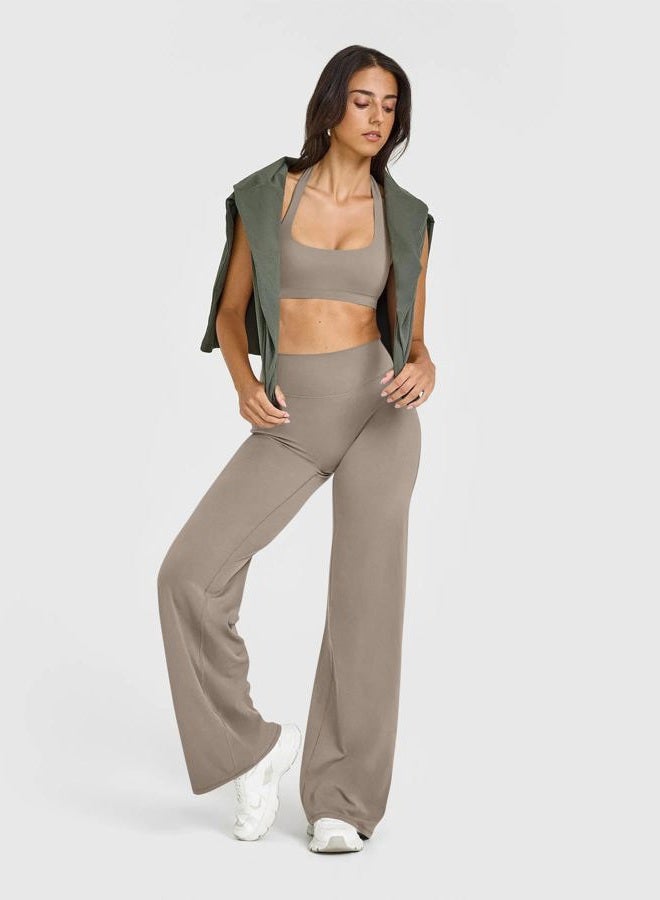 OQQ Yoga Pants Women High Waist Stretch Casual Soft Straight Leg Bottoms, Taupe, XL - Image 4