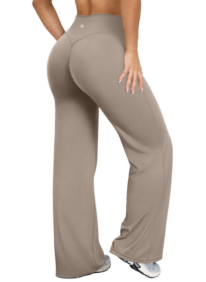 OQQ Yoga Pants Women High Waist Stretch Casual Soft Straight Leg Bottoms, Taupe, XL - Image 1