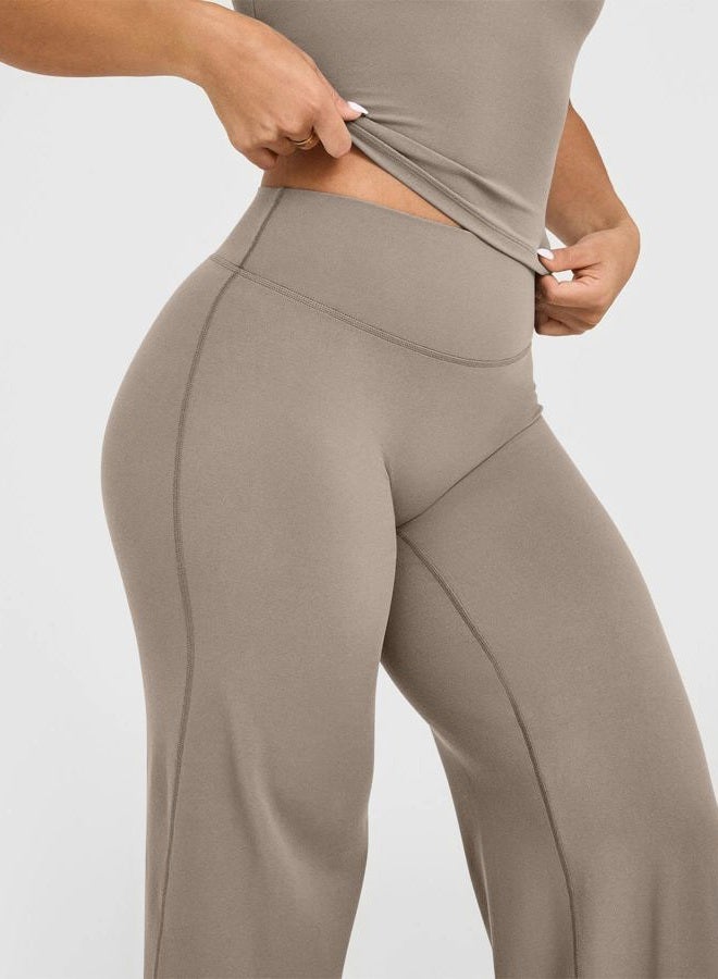 OQQ Yoga Pants Women High Waist Stretch Casual Soft Straight Leg Bottoms, Taupe, XL - Image 5