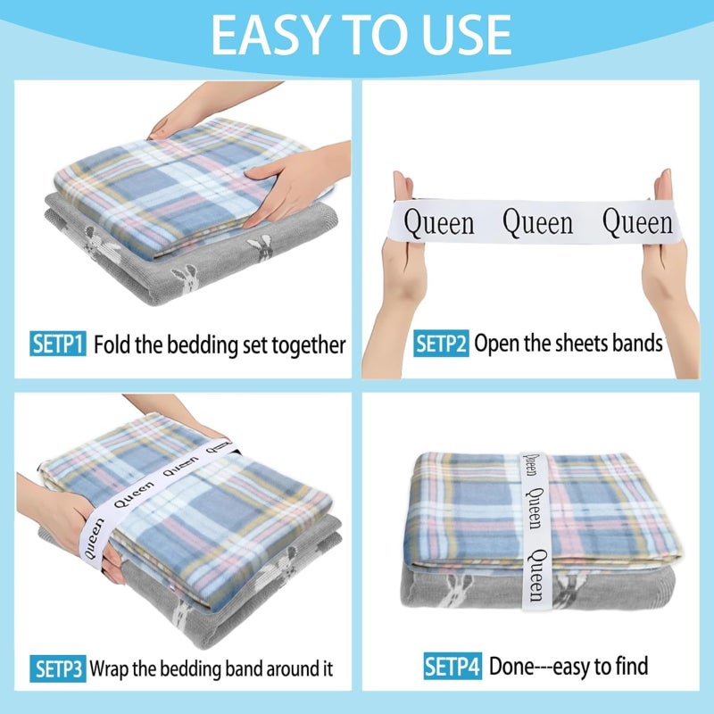 Elastic bed sheet with fixed strap, storage label, linen wardrobe organizer, and storage strap  white  6PC - Image 3