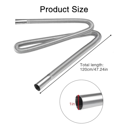 Cayludg 1 Inch Stainless Steel Exhaust Hose, 120CM/47.24 Inch Flexible Diesel Heater Exhaust Pipe, Parking Air Heater Exhaust Pipe Tubing, Fuel Tank Diesel Gas Vent Hose with 2 Hose Clamps - Image 2