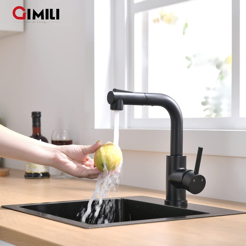 GIMILI Modern Bar Sink Faucet for Kitchen Sink Single Handle with Pull Out Sprayer Hot and Cold Prep Sink Faucet Matte Black - Image 5