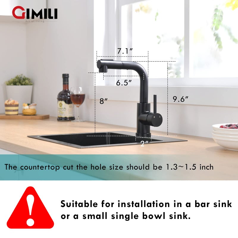 GIMILI Modern Bar Sink Faucet for Kitchen Sink Single Handle with Pull Out Sprayer Hot and Cold Prep Sink Faucet Matte Black - Image 2
