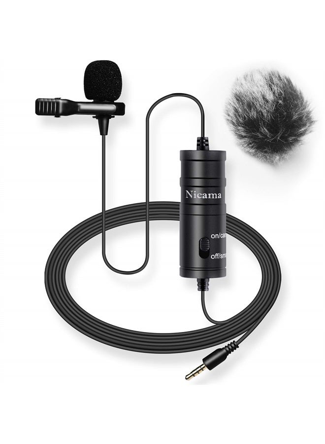 Nicama LVM1 Lavalier Lapel Microphone with Windscreen Muff for DSLR Camera Canon Nikon Camcorder Zoom TASCAM Audio Recorder Smartphone PC - Image 1