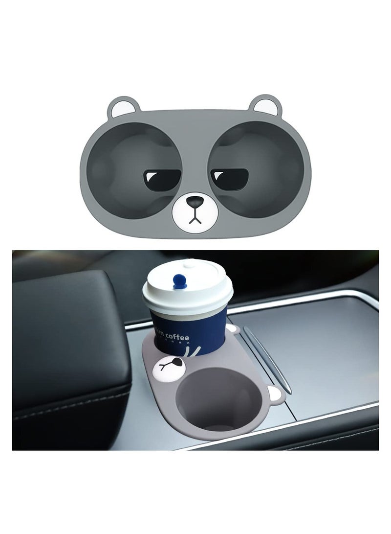 Silicone Cup Holder Stabilizer for Tesla Model Y/3 - Grey Little Bear Design, Shockproof Slip Limiter for Center Console, Perfect Water Cup Clip Accessory (1 Pack) - Image 1
