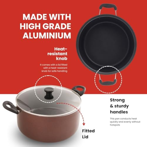 Blueberry's 𝟮𝟬𝟮𝟱 𝗠𝗲𝗴𝗮 𝗖𝗼𝗺𝗯𝗼 8-Litre 30-cm Heavy Nonstick Biriyani Pot Handi Cooking Pot with Glass Lid & 𝐅𝐑𝐄𝐄 Nonstick 20-cm Appachatty with Lid- High Grade Aluminum, 4mm Thickness - Image 5