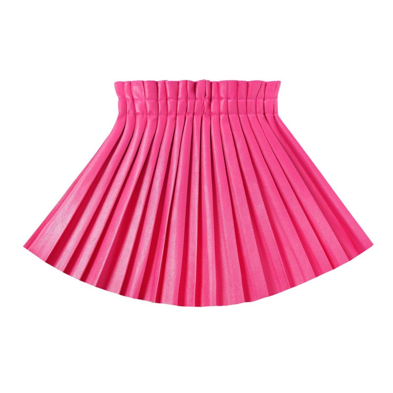 WELAKEN Pu Leather Skirts for Girls Kids & Teen & Toddler & Women Faux Leather Pleated Skirts,Hot Pink,6-7 Years - Image 1