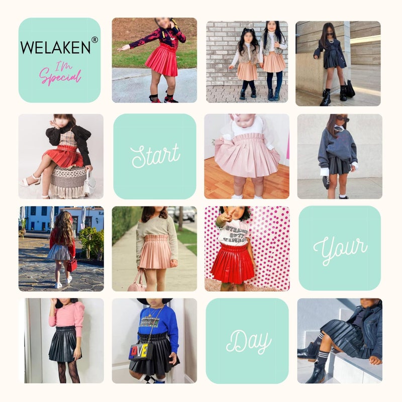 WELAKEN Pu Leather Skirts for Girls Kids & Teen & Toddler & Women Faux Leather Pleated Skirts,Hot Pink,6-7 Years - Image 4