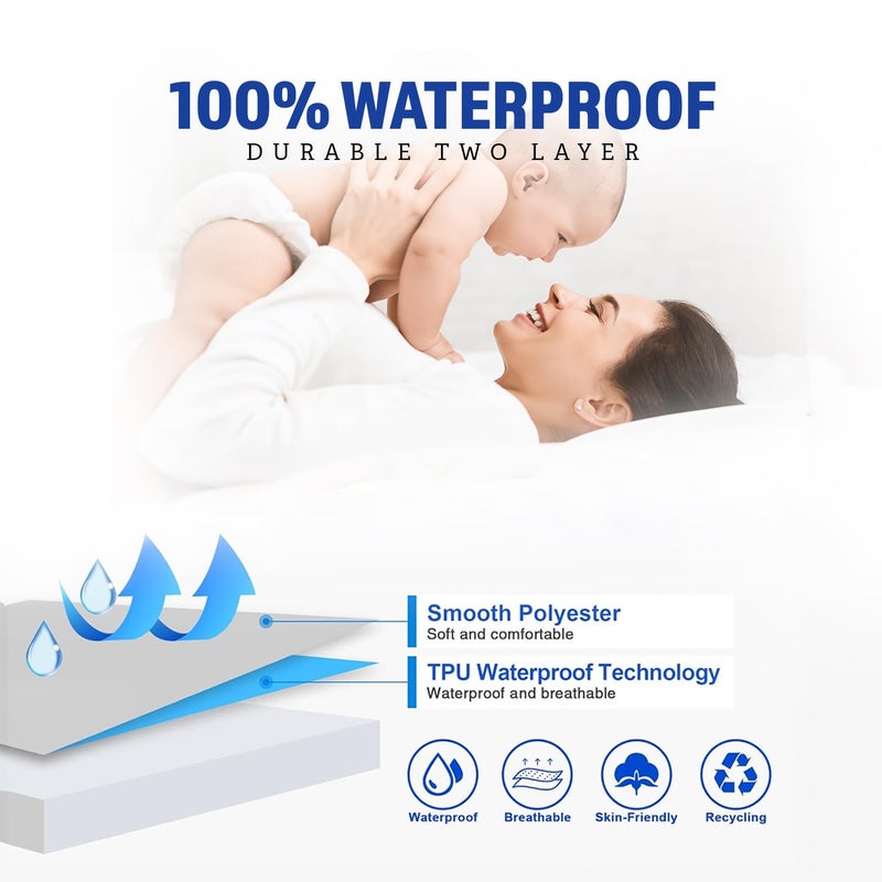 Bey Bee BeyBee 100% Waterproof Cotton Terry Mattress Protector | Breathable, Hypoallergenic, Washable & 2X Absorbency | Ultra Soft Easy Elastic Fitted Bed Protector (Size-75 * 60, Ivory) - Image 3