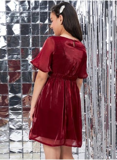 Stylo Bug Solid Elastic Waistband Skater Dress by Styli  - Image 5