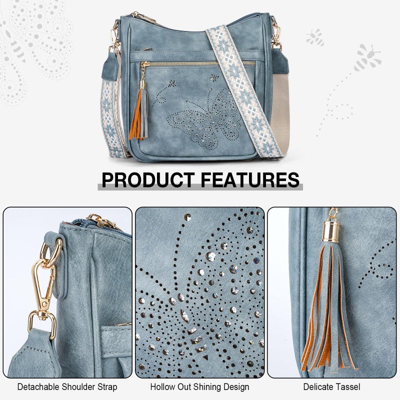 KITEVIUN Medium Crossbody Bags for Women Trendy, Women's Butterfly Shoulder Handbags with Tassel - Image 4