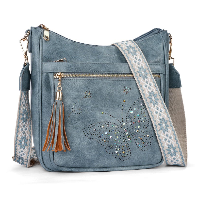 KITEVIUN Medium Crossbody Bags for Women Trendy, Women's Butterfly Shoulder Handbags with Tassel - Image 1