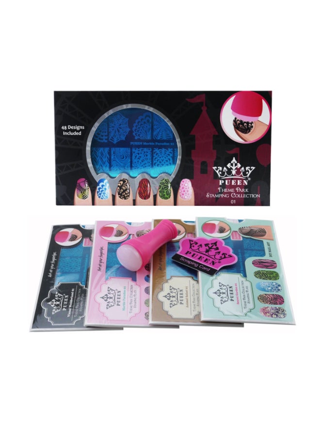 PUEEN Nail Art Stamping THEME PARK GIFT SET 014 Theme Park Plates 125x65mm Unique Nailart Polish Stamping Manicure Image Plate Accessories Kit BH000859 - Image 3