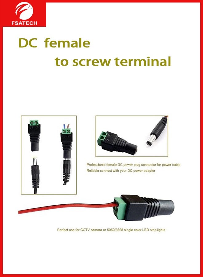 FSATECH 10PCS 5.5mm x 2.1mm DC Power Female Jack to 2 Conductor Screw Down Connector for LED Light Controller - Image 2