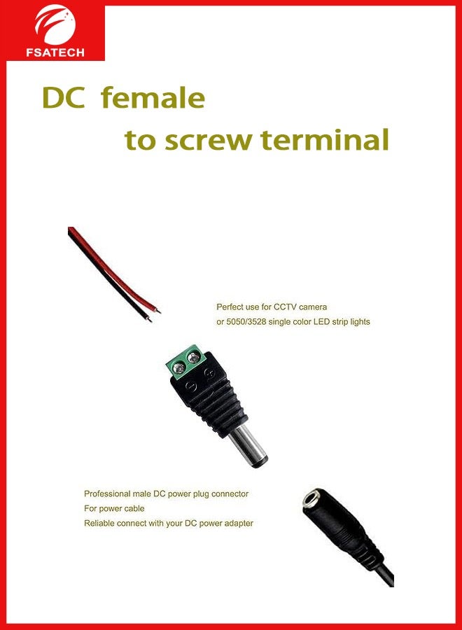 FSATECH 10PCS 5.5mm x 2.1mm DC Power Female Jack to 2 Conductor Screw Down Connector for LED Light Controller - Image 3