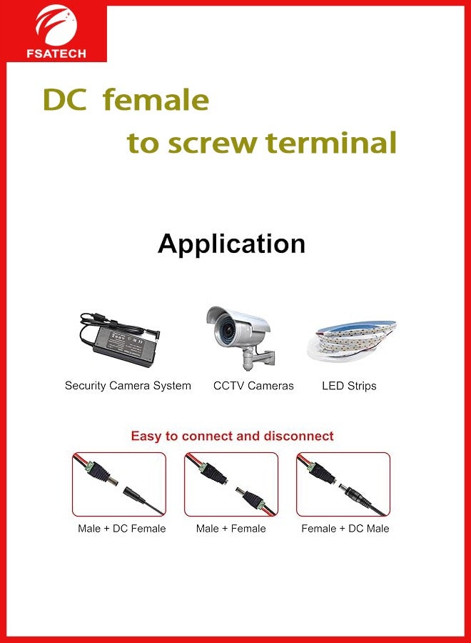 FSATECH 10PCS 5.5mm x 2.1mm DC Power Female Jack to 2 Conductor Screw Down Connector for LED Light Controller - Image 4