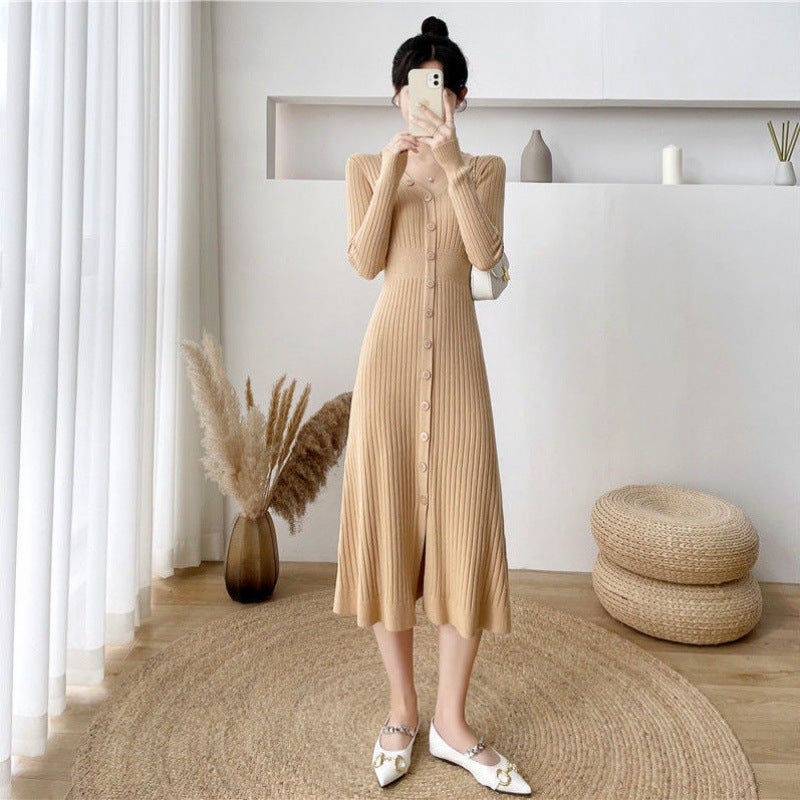 Autumn Winter White Knit Sweater Dress Creamy-white - Image 2