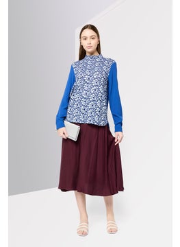 Harmont & Blaine Women Round Neck Long Sleeves Textured Blouse, Blue  - Image 2